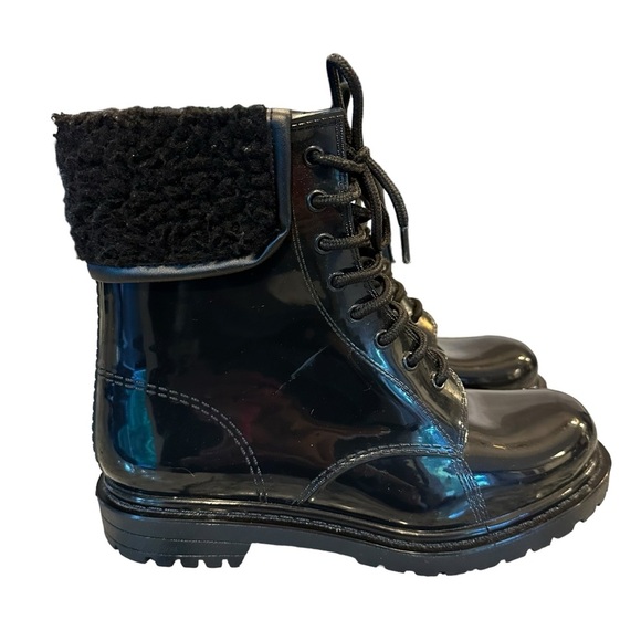 Kenneth Cole Reaction | Black Rain Lace Up Cozy Lug Sole Rain Boots Size 9 - Picture 2 of 14